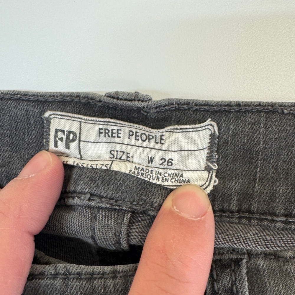 Free People Jeans Womens 26 Gray High Rise Button Fly Raw Hem Skinny Boho Indie - Picture 4 of 10